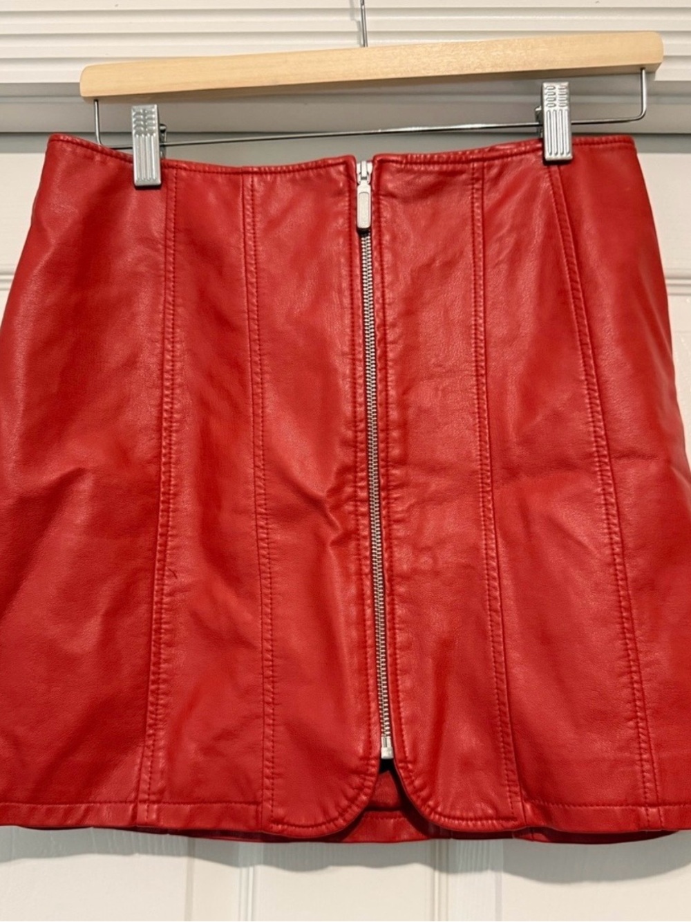 Free People Red Faux Leather Zip Mini Skirt